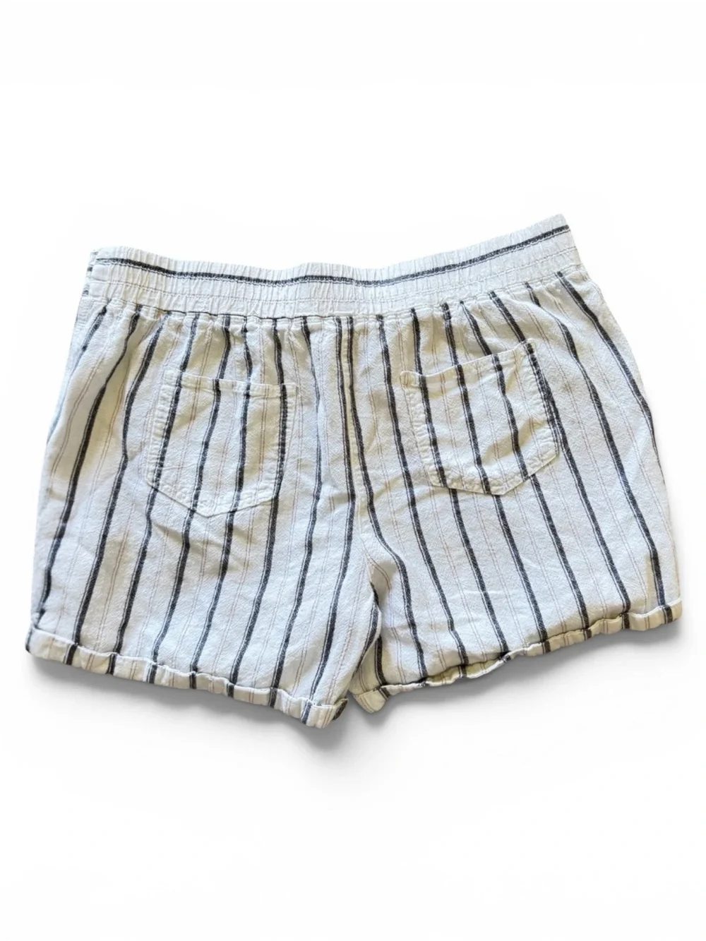 Per Se‎ XL Striped Linen Blend Drawstring Shorts Coastal Beachy Casual